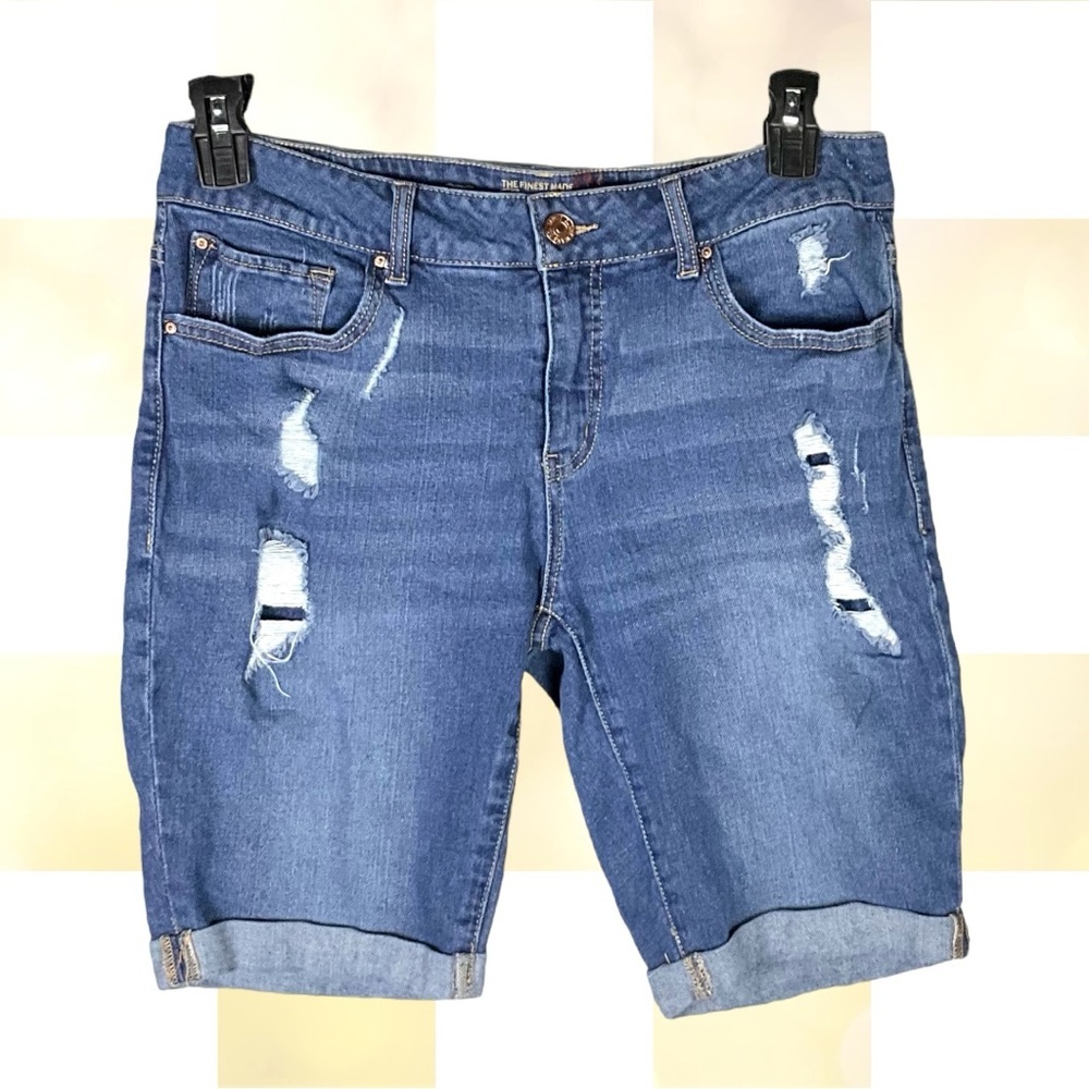 Faded Glory Ripped Cuffed Blue Jean Shorts Women Sz 12